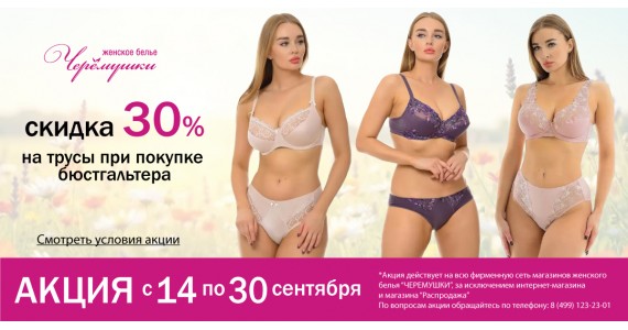 Акция: 30% скидка на трусы при покупке бюстгальтера!